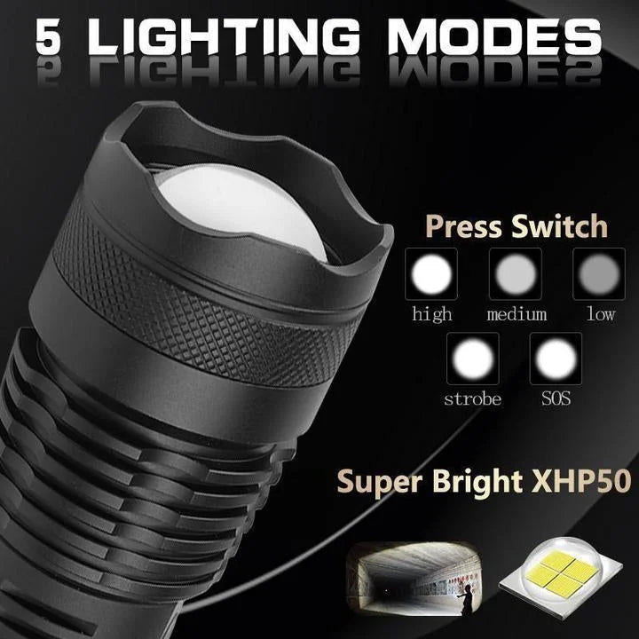 Universal XHP50.2 LED Torch 90,000 Lumens with Zoom and USB