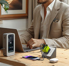 USB-C multi-port charger with built-in retractable cable
