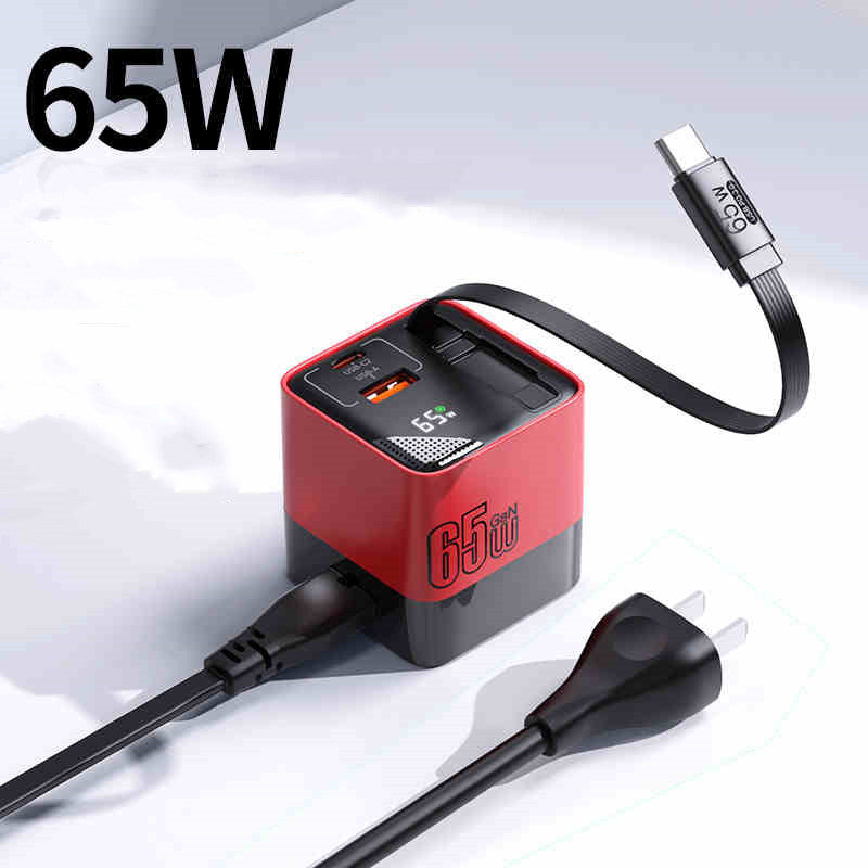USB-C multi-port charger with built-in retractable cable
