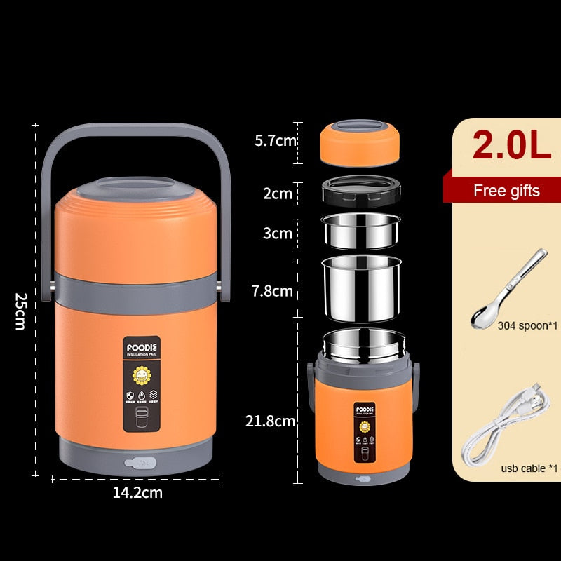 Boneroshop | USB Heated Lunch Box | 304 Stainless Steel, Portable Food Warmer
