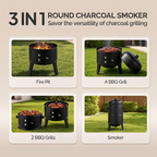 Vertical Charcoal Smoker Grill with Thermometer and Dual Access Doors