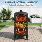 Vertical Charcoal Smoker Grill with Thermometer and Dual Access Doors