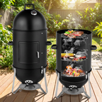 Vertical Charcoal Smoker Grill with Thermometer and Dual Access Doors