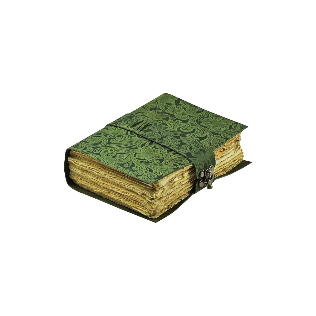 Vintage Leather Notebook with Embossed Flowers – Compact Handcrafted Journal with Floral Relief Design