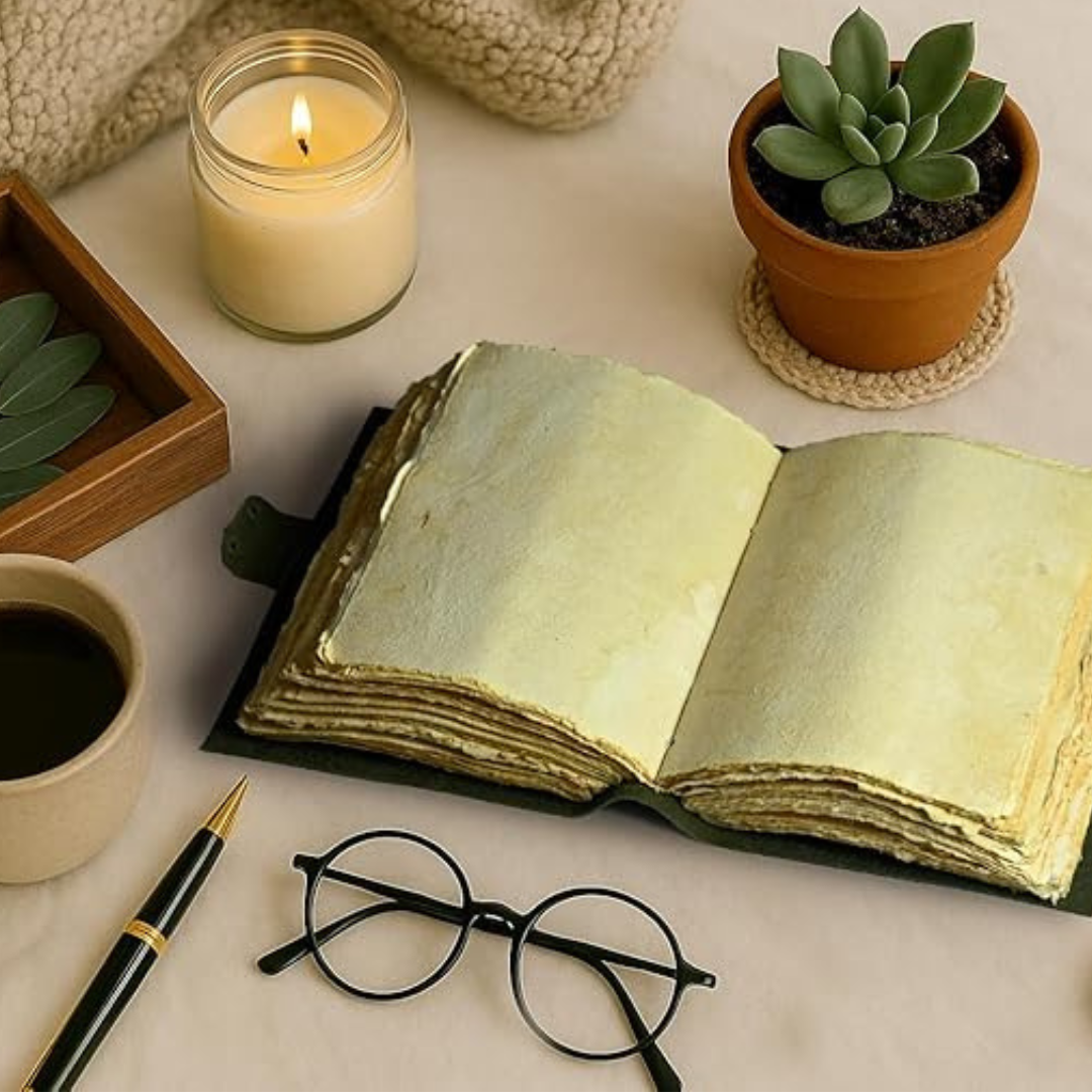 Vintage Leather Notebook with Embossed Flowers – Compact Handcrafted Journal with Floral Relief Design