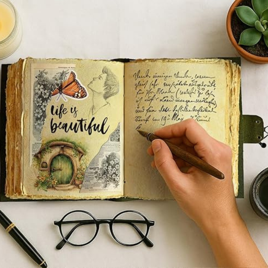 Vintage Leather Notebook with Embossed Flowers – Compact Handcrafted Journal with Floral Relief Design