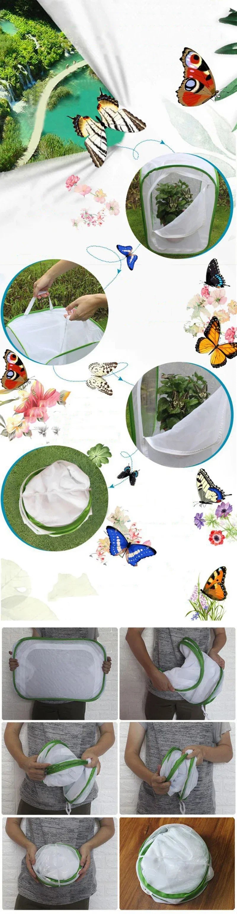 Viventra Folding Insect Habitat – Breeding & Observation Net with Stainless Steel Frame for Butterflies, Crickets & Silk