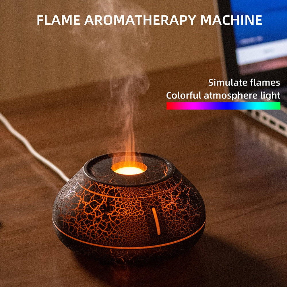 Volcano flame essential oil diffuser with LED and ultrasonic cool mist