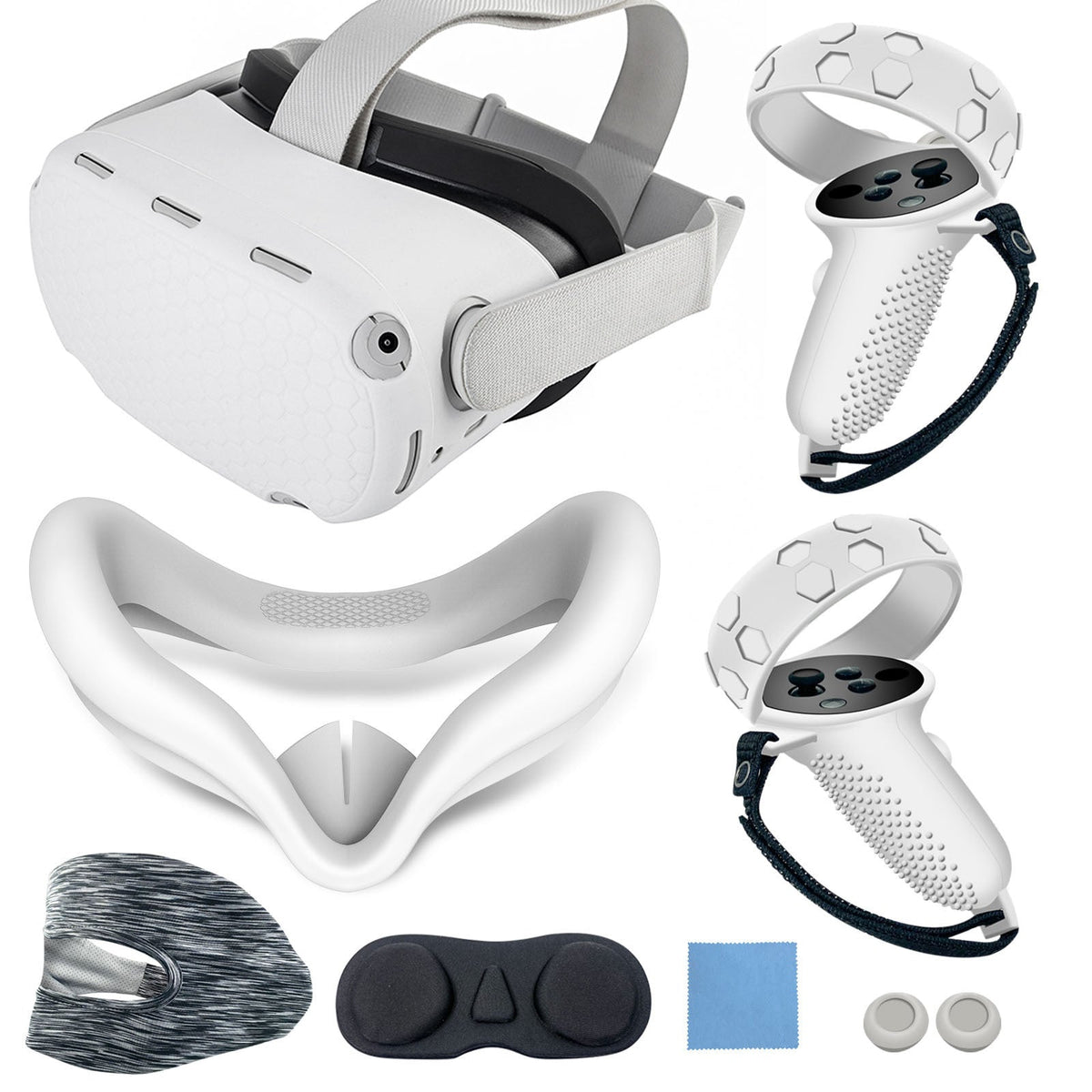 VR headset with ergonomic head strap and protective cover