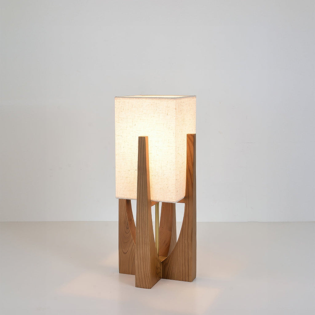 Wabi Sabi Floor Lamp with Fabric Shade and Wooden Base for Living Room