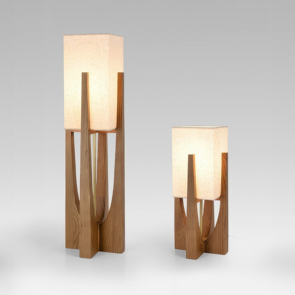 Wabi Sabi Floor Lamp with Fabric Shade and Wooden Base for Living Room