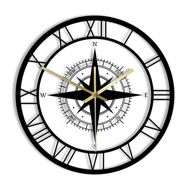 Wall Clock | Compass & Wind Rose Dial | Metal Frame