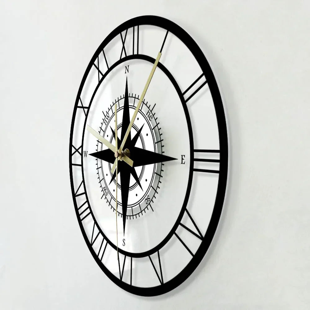 Wall Clock | Compass & Wind Rose Dial | Metal Frame