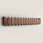 Wall mounted coat rack in walnut and beech wood with piano-style flip-down hooks, 4, 6 or 8 hooks, 32 to 55 cm, handmade