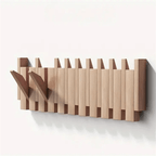 Wall mounted coat rack in walnut and beech wood with piano-style flip-down hooks, 4, 6 or 8 hooks, 32 to 55 cm, handmade