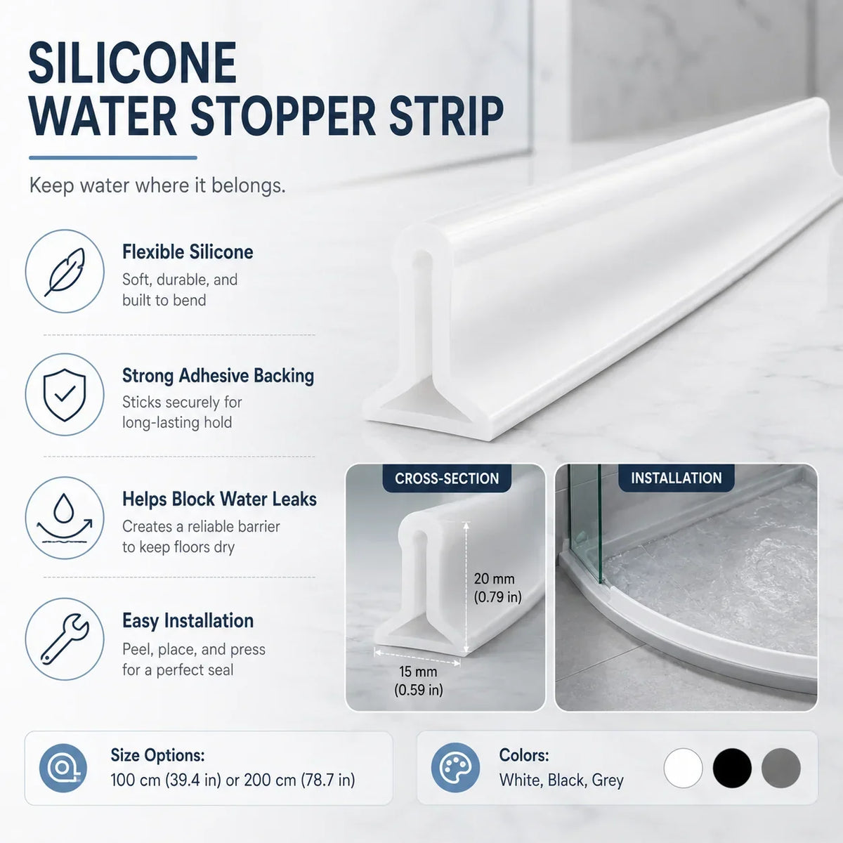 Water Stopper Strip | Flexible Silicone & Adhesive-Backed | 100/200 cm
