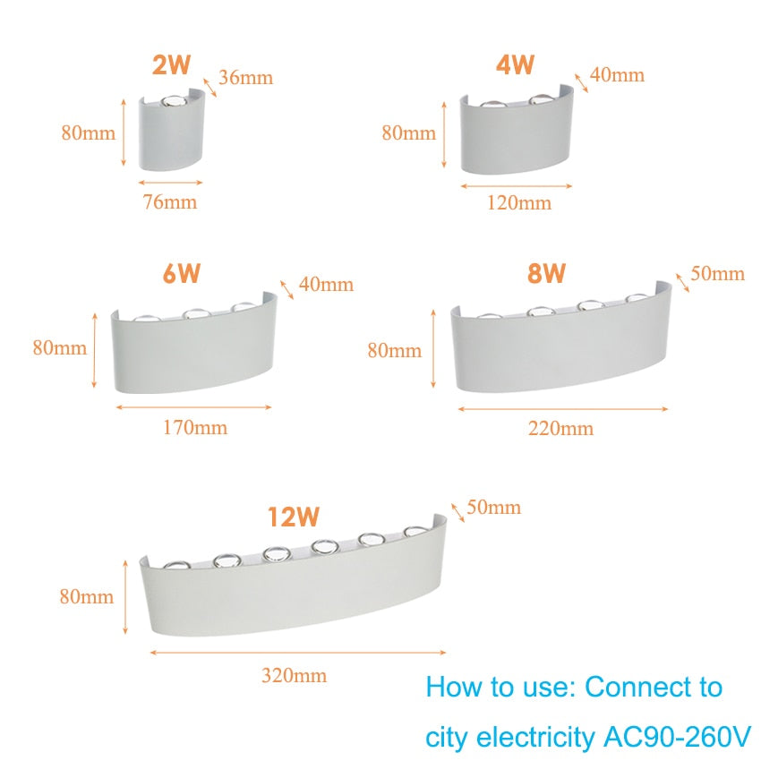 Waterproof LED wall light for indoor and outdoor use