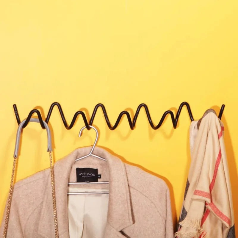 Wave wall-mounted coat rack in iron with 3 or 5 hooks and screws included, 6 colours, 33 or 56 cm