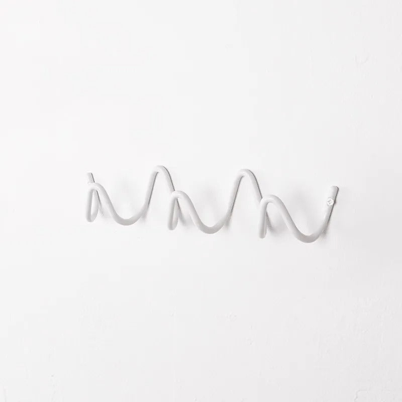 Wave wall-mounted coat rack in iron with 3 or 5 hooks and screws included, 6 colours, 33 or 56 cm