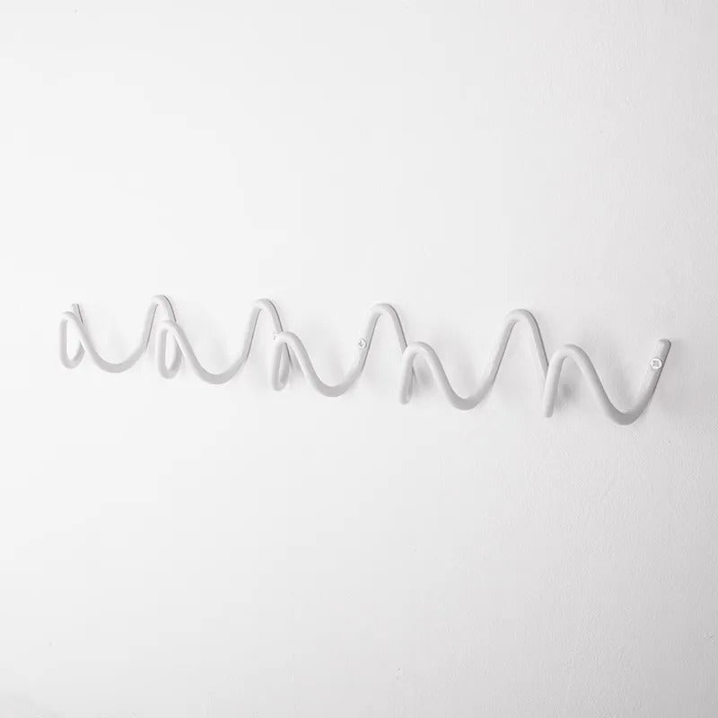 Wave wall-mounted coat rack in iron with 3 or 5 hooks and screws included, 6 colours, 33 or 56 cm