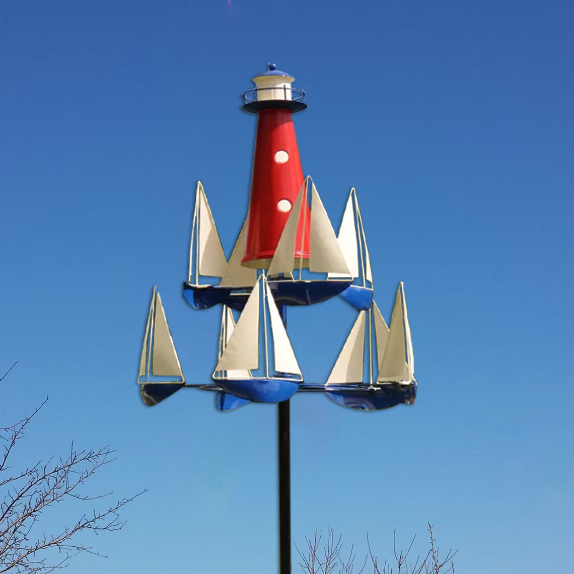 Wind Sculpture | Boat & Lighthouse Design | Solid Metal