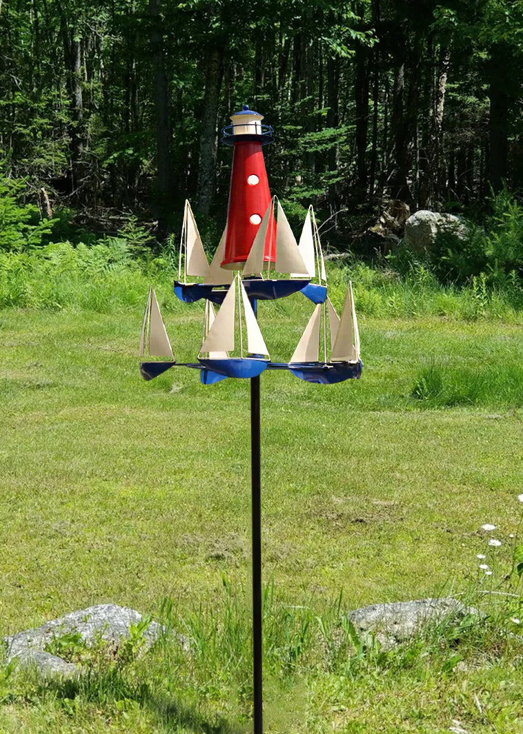 Wind Sculpture | Boat & Lighthouse Design | Solid Metal