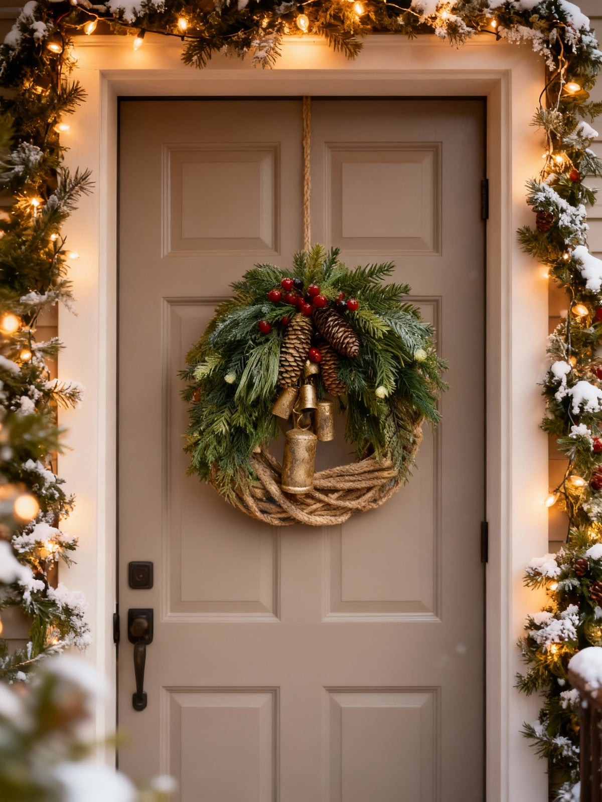 Boneroshop | Handmade Bohemian Winter Wreath | Bells, Pinecones & Berries | 43 cm | Indoor/Outdoor