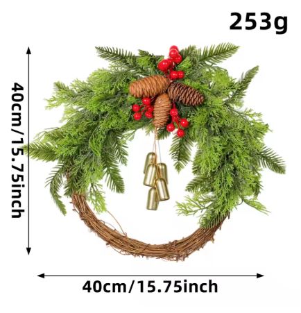 Boneroshop | Handmade Bohemian Winter Wreath | Bells, Pinecones & Berries | 43 cm | Indoor/Outdoor