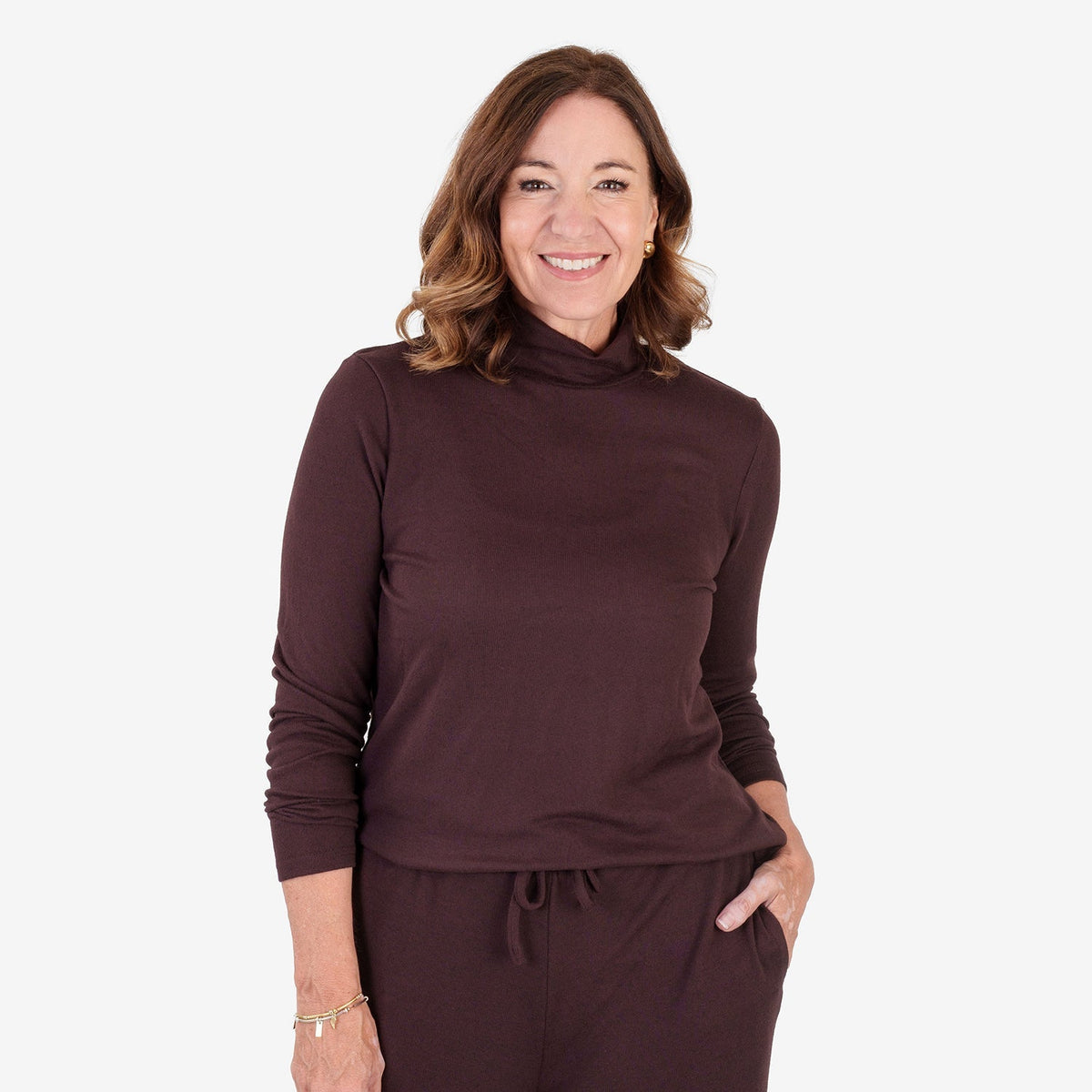 Women's Brushed Marl Turtleneck Top with Long Sleeves & Soft Ribbed Finish