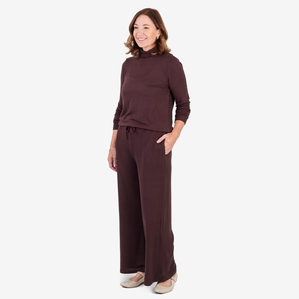 Women's Brushed Marl Turtleneck Top with Long Sleeves & Soft Ribbed Finish