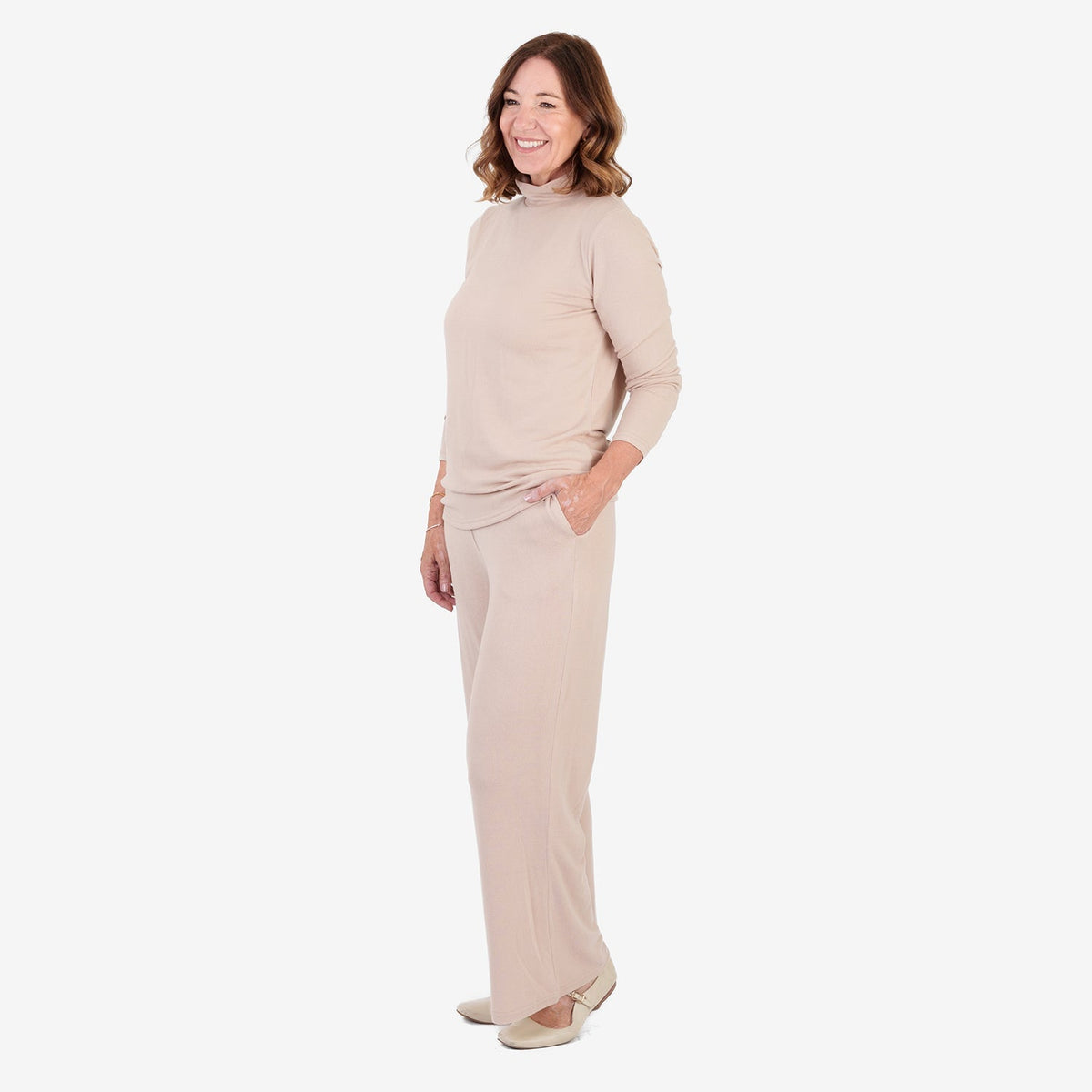 Women's Brushed Marl Turtleneck Top with Long Sleeves & Soft Ribbed Finish