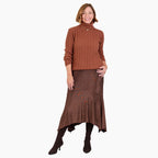 Women's Cable Knit Roll Neck Jumper with Long Sleeves & Ribbed Trims
