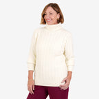 Women's Cable Knit Roll Neck Jumper with Long Sleeves & Ribbed Trims