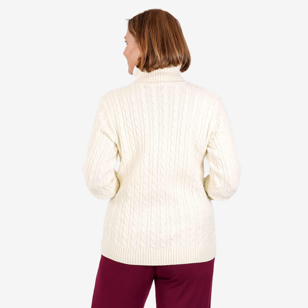 Women's Cable Knit Roll Neck Jumper with Long Sleeves & Ribbed Trims