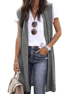 Women's Casual Oversized Open-Front Short-Sleeve Knit Vest