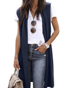 Women's Casual Oversized Open-Front Short-Sleeve Knit Vest