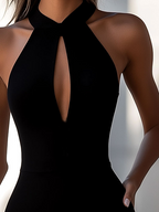 Women's Chic Halter Neck Keyhole Black Bodycon Dress
