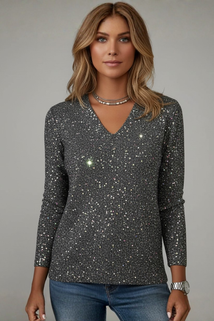 Women's Dazzling Sequin V-Neck Jumper