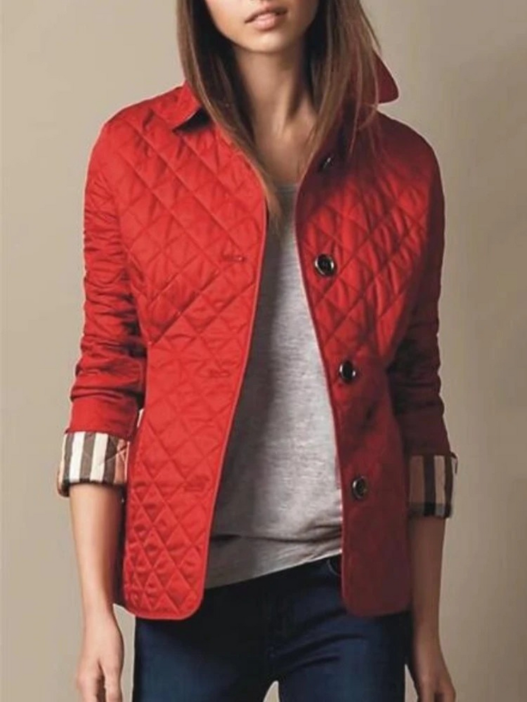 Women's Elegant Quilted Jacket with Classic Turned-Down Collar