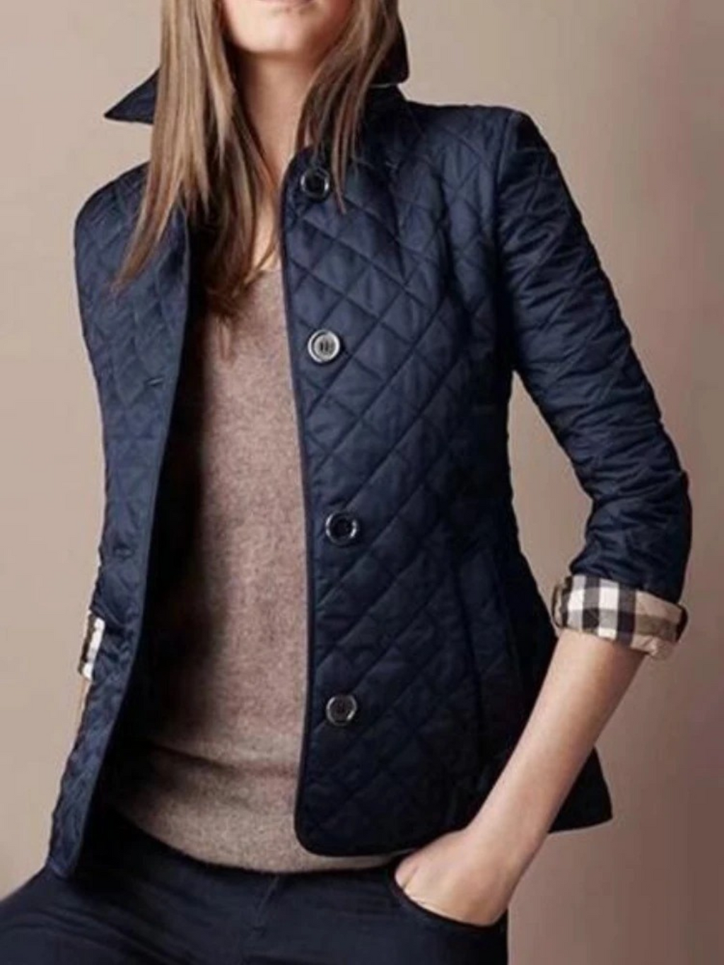 Women's Elegant Quilted Jacket with Classic Turned-Down Collar