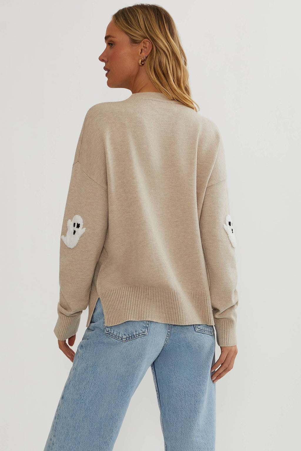 Women's Ghost Appliqué Knit Jumper - Cosy Long-Sleeve Jumper