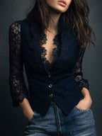 Women's Lace Trim Blazer Blouse – Smart Evening Top