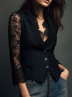Women's Lace Trim Blazer Blouse – Smart Evening Top
