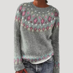 Women's Patterned Crew Neck Jumper with Colourful Yoke