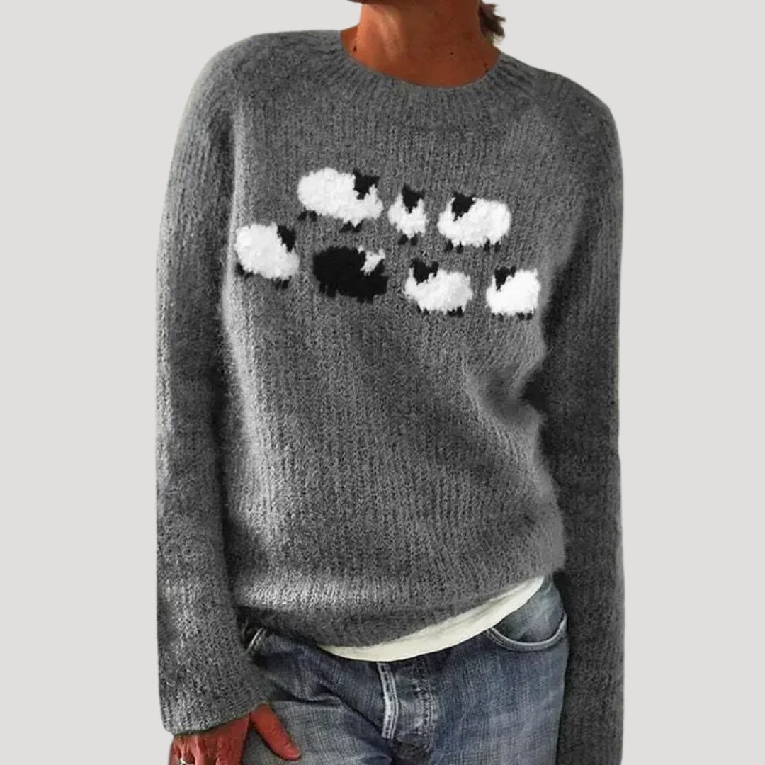 Women's Patterned Crew Neck Jumper with Colourful Yoke