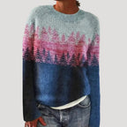 Women's Patterned Crew Neck Jumper with Colourful Yoke