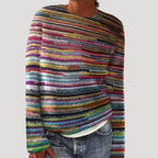 Women's Patterned Crew Neck Jumper with Colourful Yoke