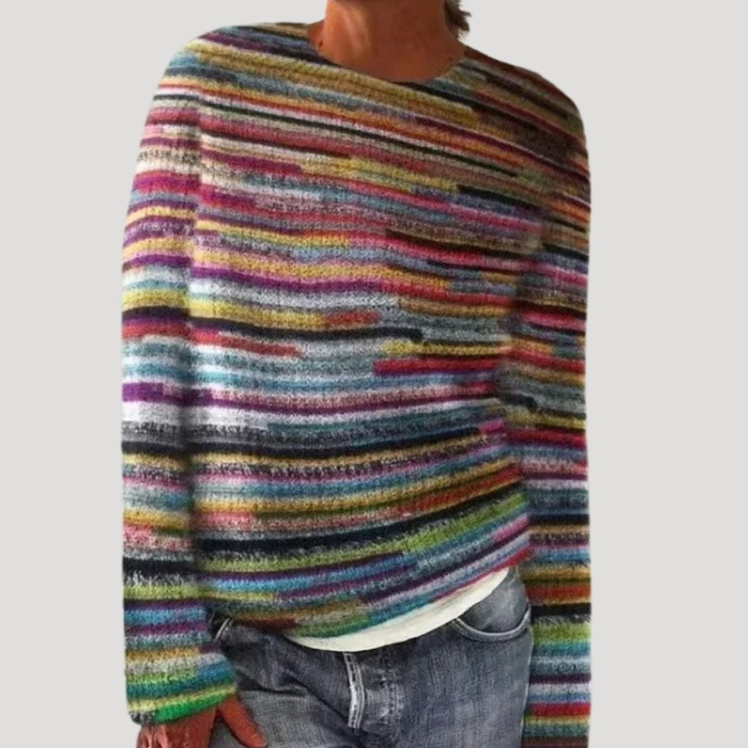 Women's Patterned Crew Neck Jumper with Colourful Yoke