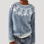 Women's Patterned Crew Neck Jumper with Colourful Yoke