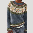 Women's Patterned Crew Neck Jumper with Colourful Yoke